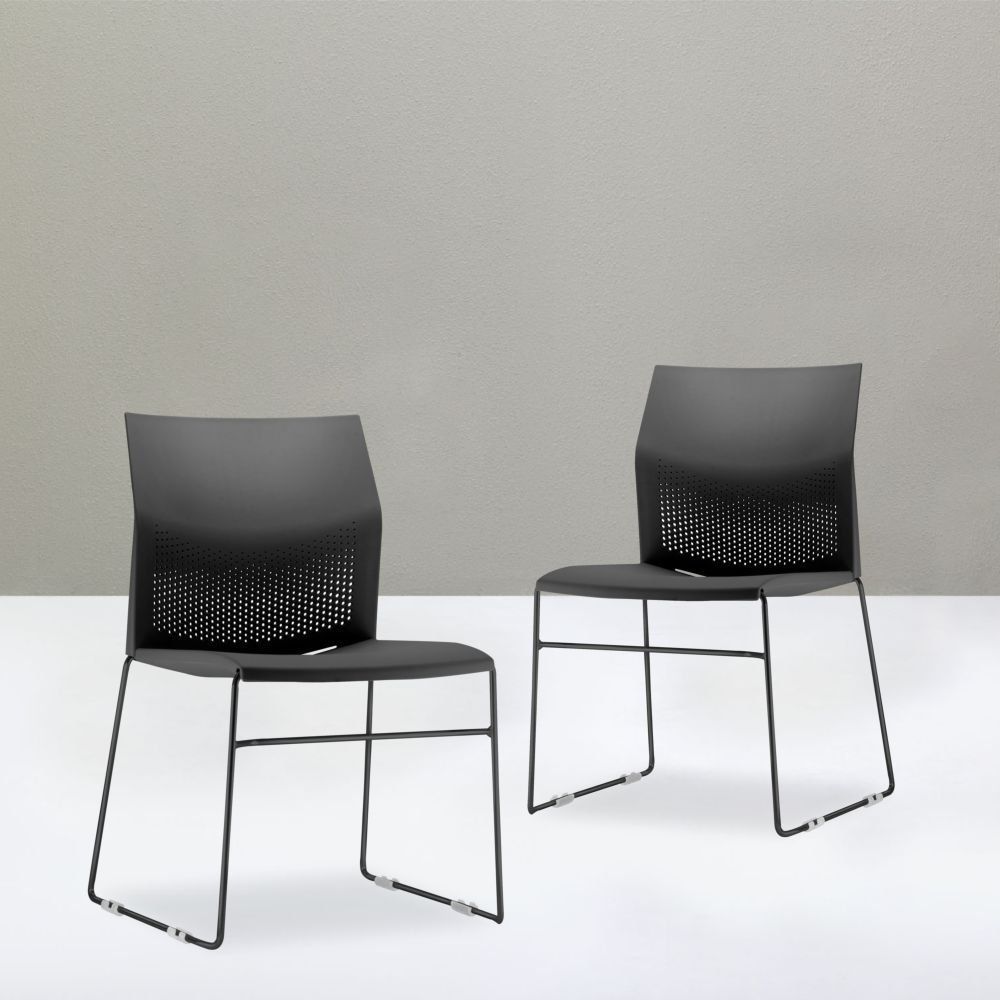 Kit 04 Cadeiras Fixa Base Preta Empilhável Connect F02 Preto - Lyam Decor