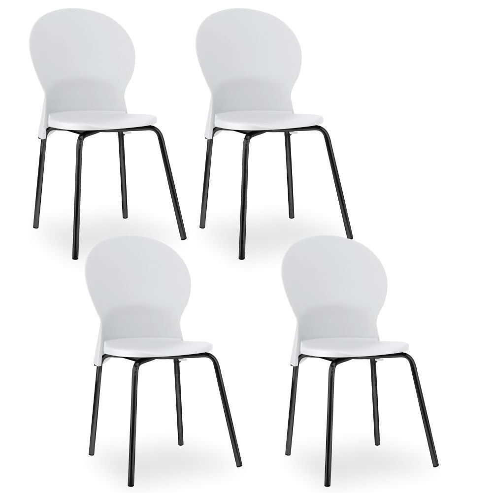 Kit 04 Cadeiras Fixa Base Preta Luna F02 Branco - Lyam Decor