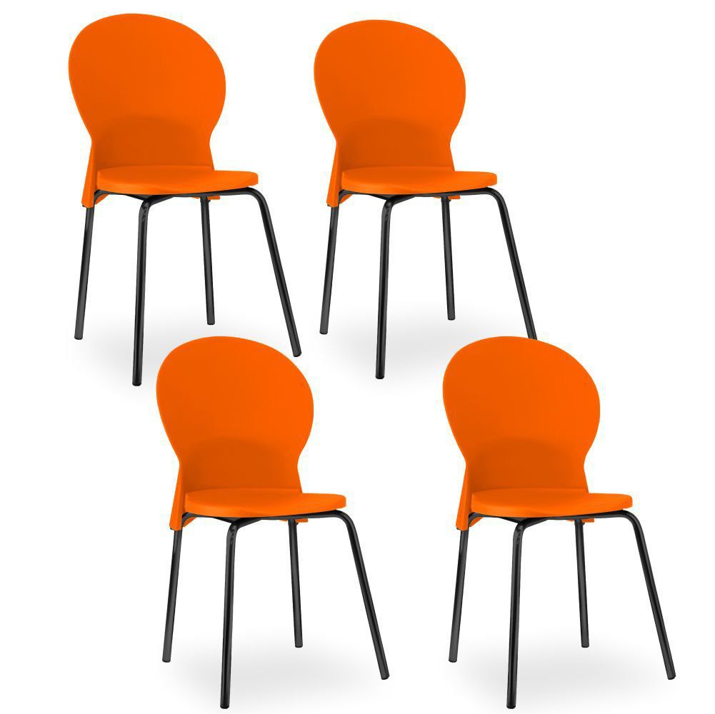 Kit 04 Cadeiras Fixa Base Preta Luna F02 Laranja - Lyam Decor