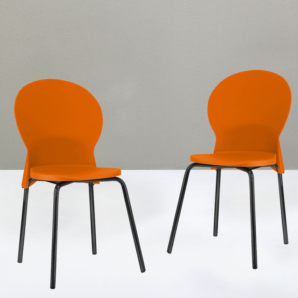 Kit 04 Cadeiras Fixa Base Preta Luna F02 Laranja - Lyam Decor