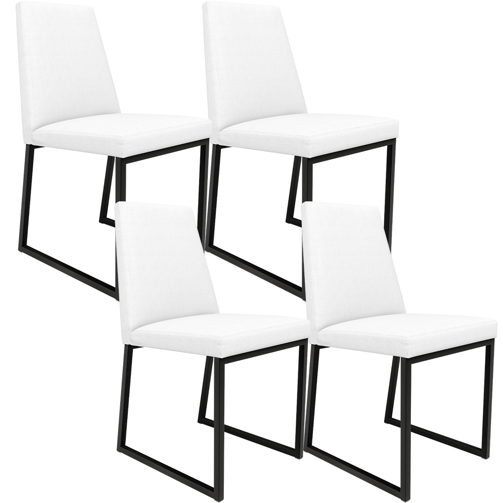 Kit 04 Cadeiras Para Sala De Jantar Base Aço Industrial Preto Dafne L02 Corano Branco - Lyam Decor