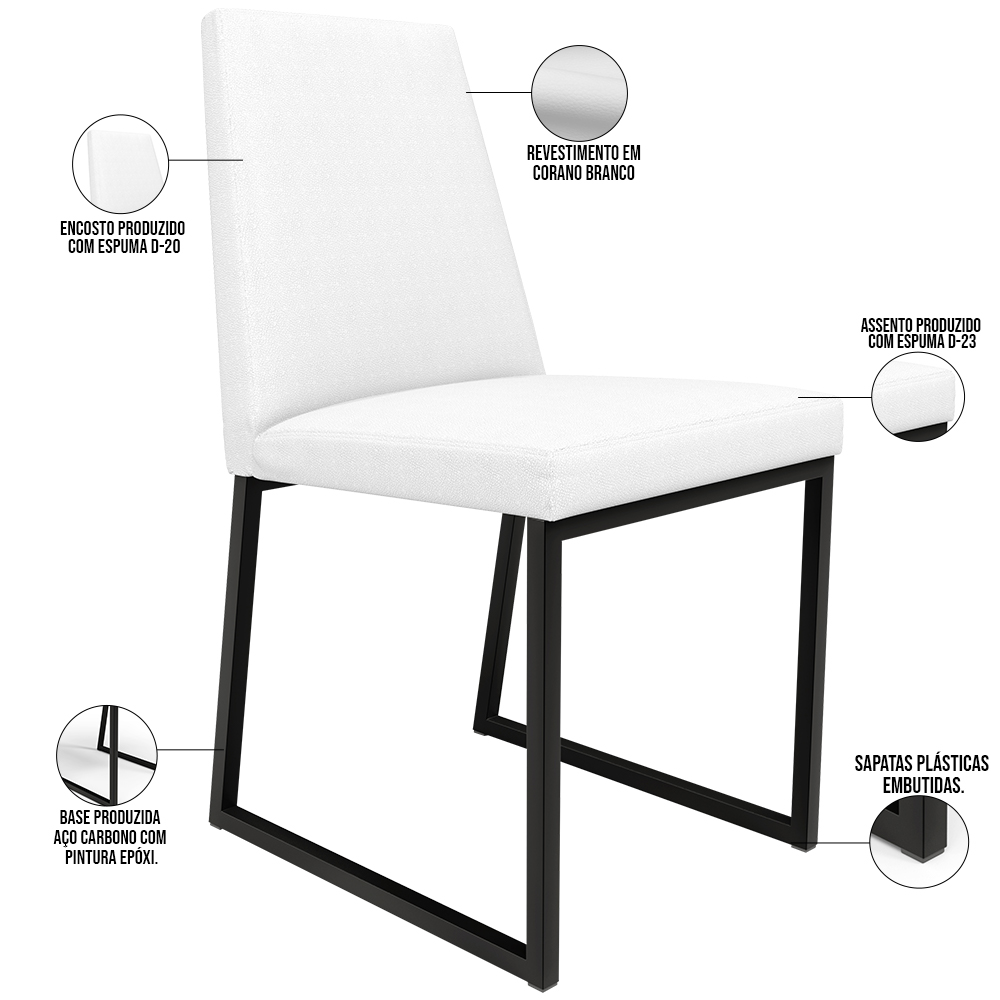 Kit 04 Cadeiras Para Sala De Jantar Base Aço Industrial Preto Dafne L02 Corano Branco - Lyam Decor