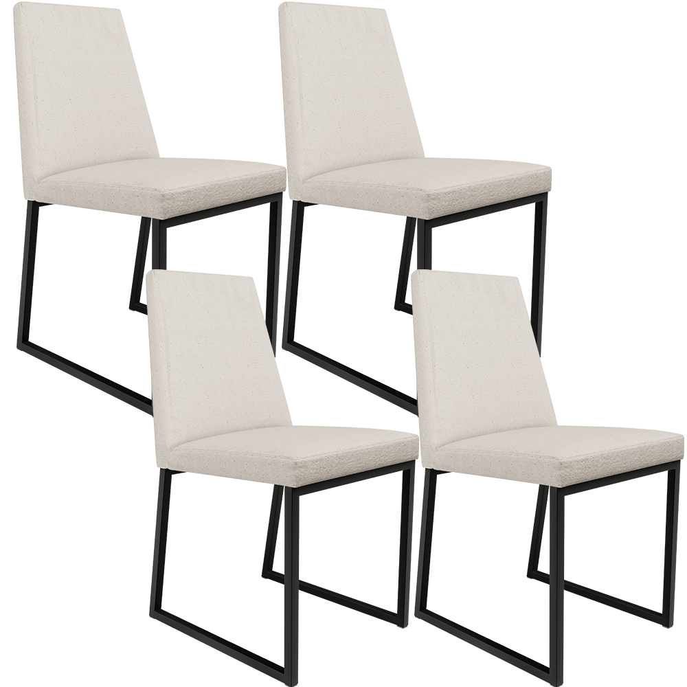 Kit 04 Cadeiras Para Sala De Jantar Base Aço Industrial Preto Dafne L02 Linho Cru - Lyam Decor