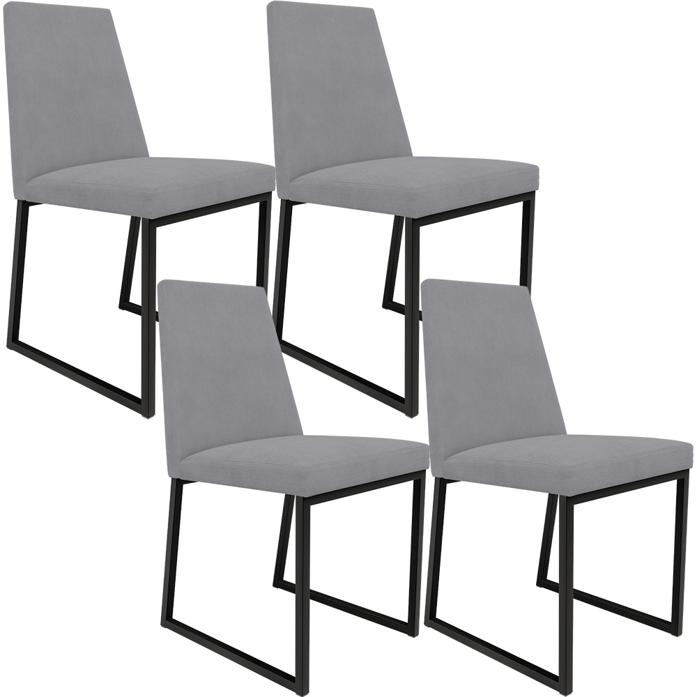 Kit 04 Cadeiras Para Sala De Jantar Base Aço Industrial Preto Dafne L02 Suede Cinza - Lyam Decor