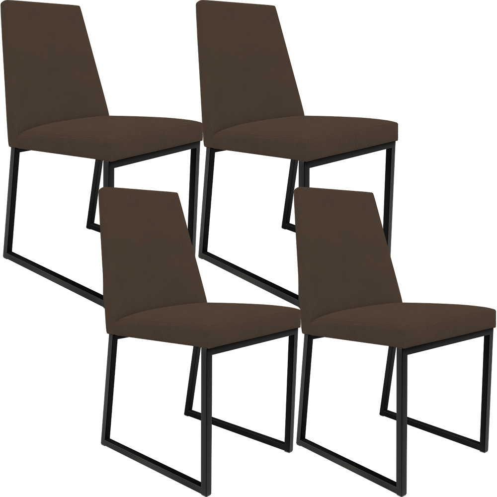 Kit 04 Cadeiras Para Sala De Jantar Base Aço Industrial Preto Dafne L02 Suede Marrom - Lyam Decor
