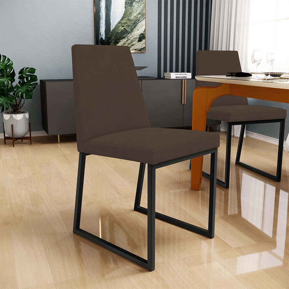 Kit 04 Cadeiras Para Sala De Jantar Base Aço Industrial Preto Dafne L02 Suede Marrom - Lyam Decor
