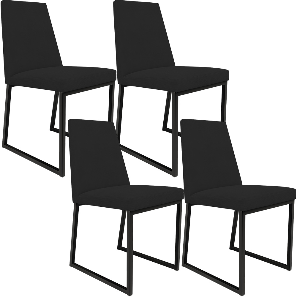 Kit 04 Cadeiras Para Sala De Jantar Base Aço Industrial Preto Dafne L02 Suede Preto - Lyam Decor