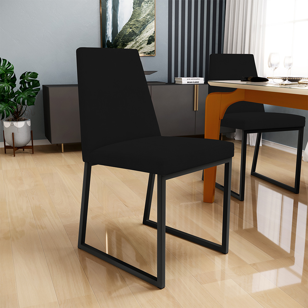 Kit 04 Cadeiras Para Sala De Jantar Base Aço Industrial Preto Dafne L02 Suede Preto - Lyam Decor