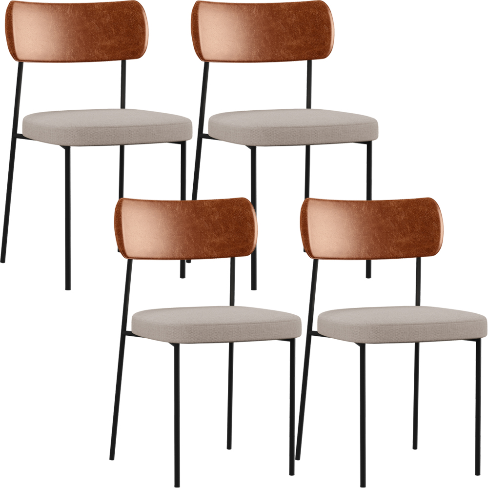 Kit 04 Cadeiras Para Sala De Jantar Melina L02 Couríssimo Camel Linho Bege - Lyam Decor