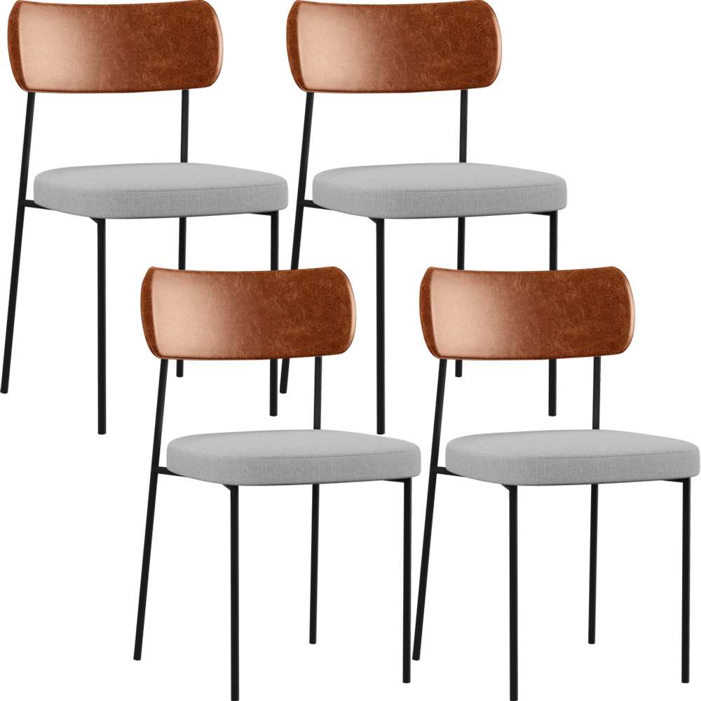 Kit 04 Cadeiras Para Sala De Jantar Melina L02 Couríssimo Camel Linho Cinza - Lyam Decor