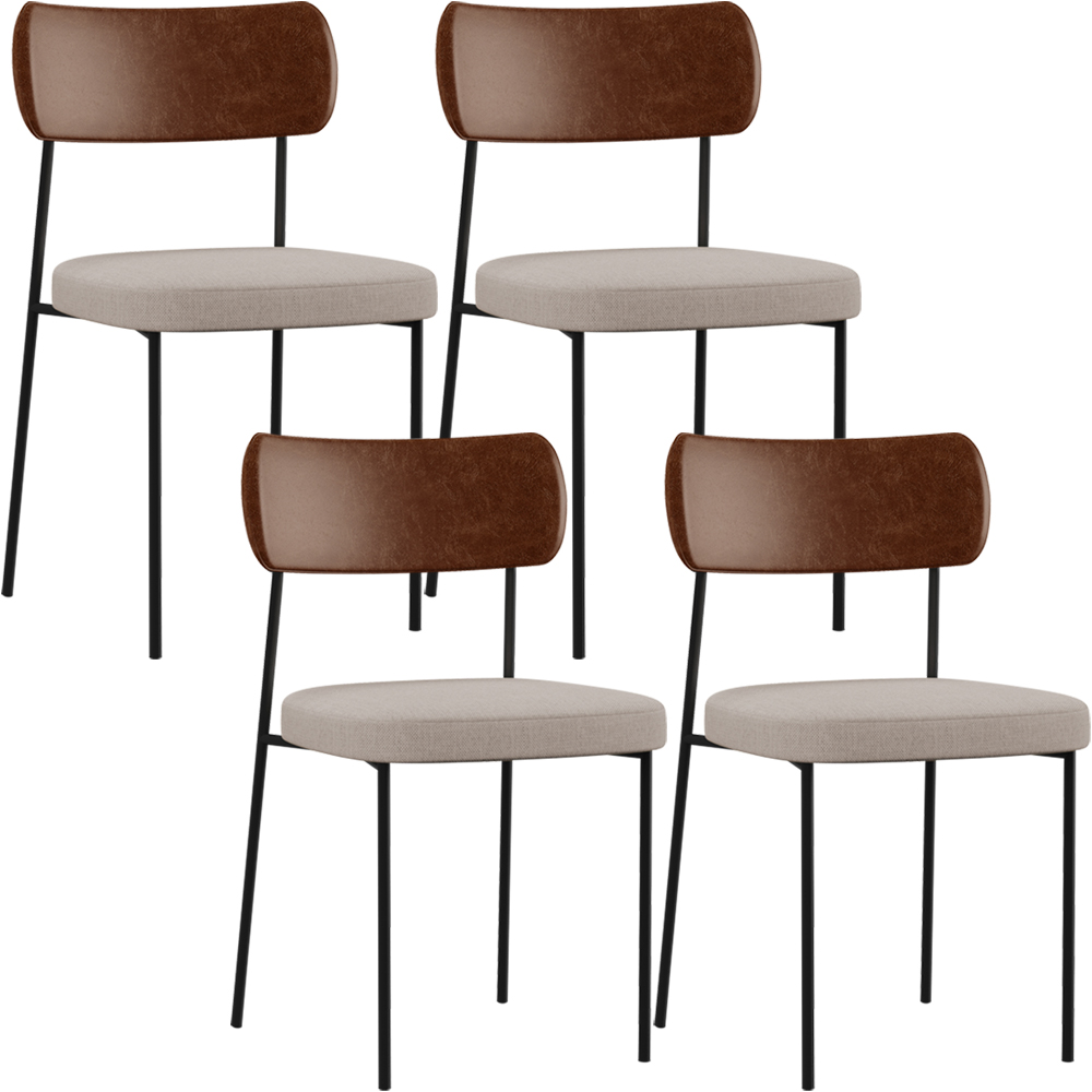 Kit 04 Cadeiras Para Sala De Jantar Melina L02 Couríssimo Marrom Linho Bege - Lyam Decor