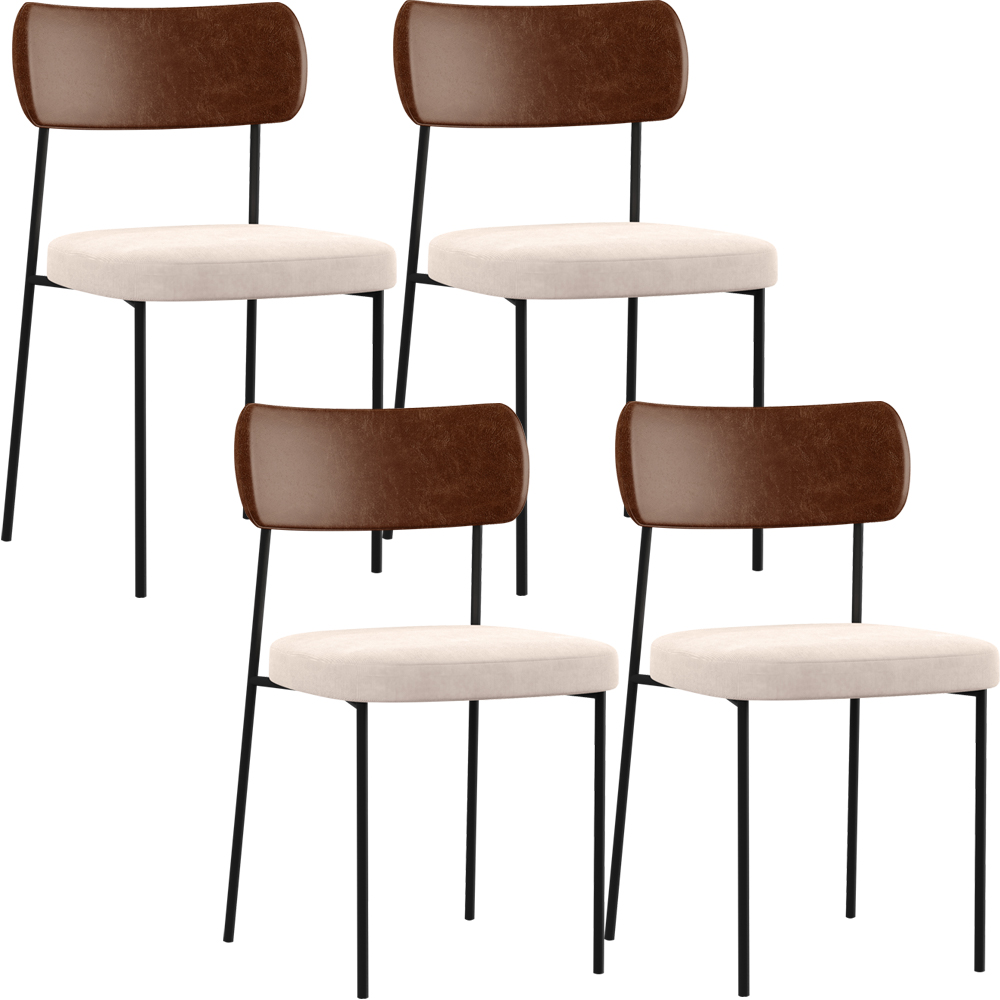 Kit 04 Cadeiras Para Sala De Jantar Melina L02 Couríssimo Marrom Suede Bege - Lyam Decor