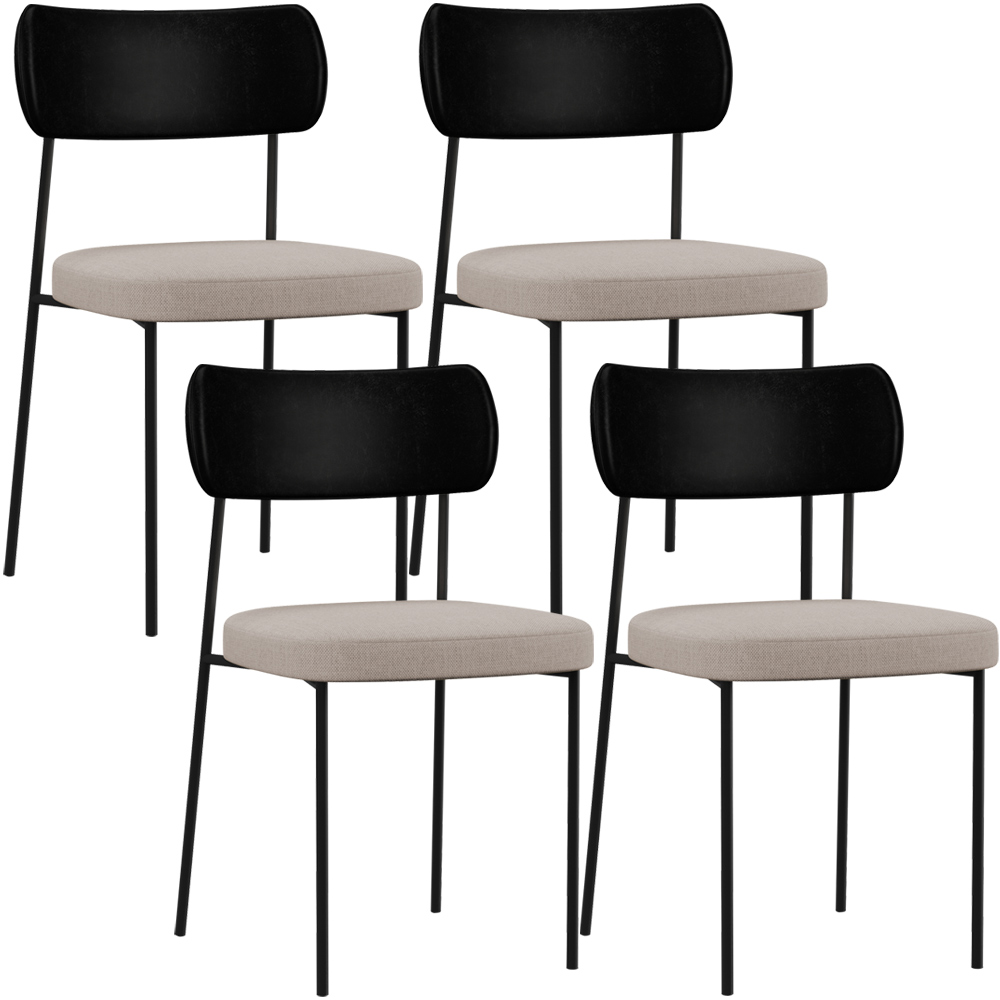 Kit 04 Cadeiras Para Sala De Jantar Melina L02 Couríssimo Preto Linho Bege - Lyam Decor