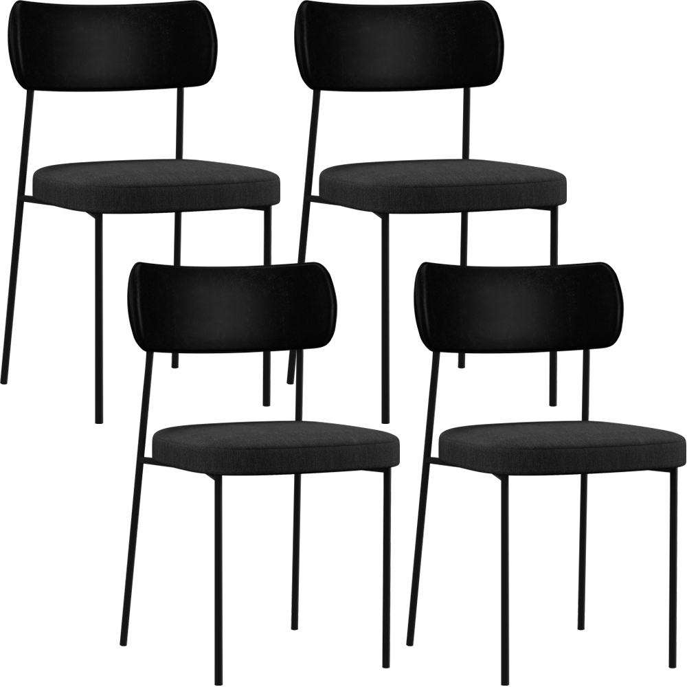 Kit 04 Cadeiras Para Sala De Jantar Melina L02 Couríssimo Preto Linho Chumbo - Lyam Decor