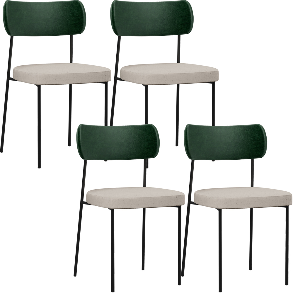 Kit 04 Cadeiras Para Sala De Jantar Melina L02 Facto Verde Musgo Linho Cru - Lyam Decor