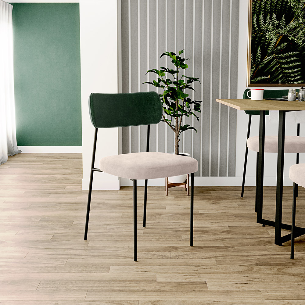 Kit 04 Cadeiras Para Sala De Jantar Melina L02 Facto Verde Musgo Suede Bege - Lyam Decor