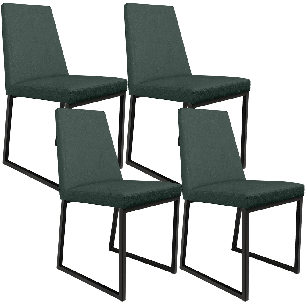 Kit 04 Cadeiras Para Sala Jantar Base Aço Industrial Preto Dafne L02 Linho Verde Musgo - Lyam Decor