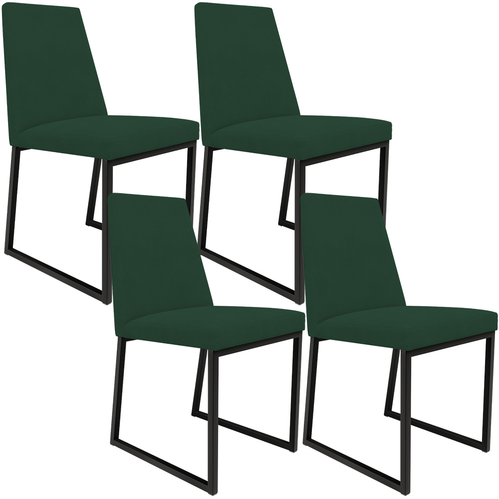Kit 04 Cadeiras Para Sala Jantar Base Aço Industrial Preto Dafne L02 Suede Verde Musgo - Lyam Decor