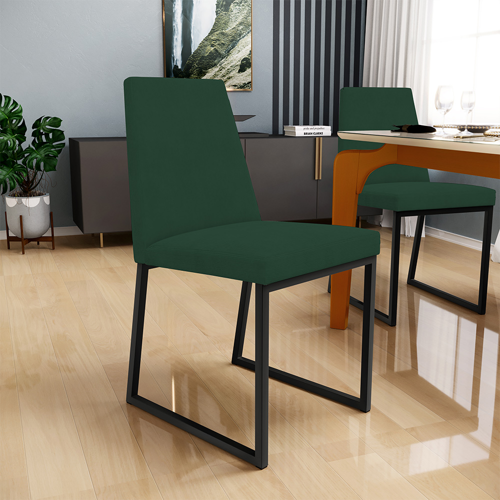 Kit 04 Cadeiras Para Sala Jantar Base Aço Industrial Preto Dafne L02 Suede Verde Musgo - Lyam Decor