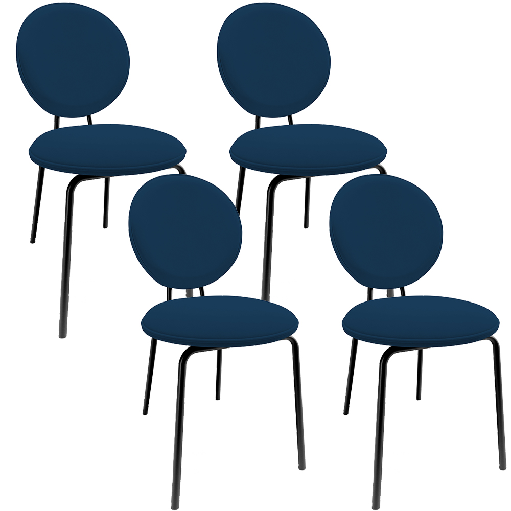 Kit 04 Cadeiras Para Sala de Jantar Cozinha Évora L02 Suede Azul Marinho - Lyam
