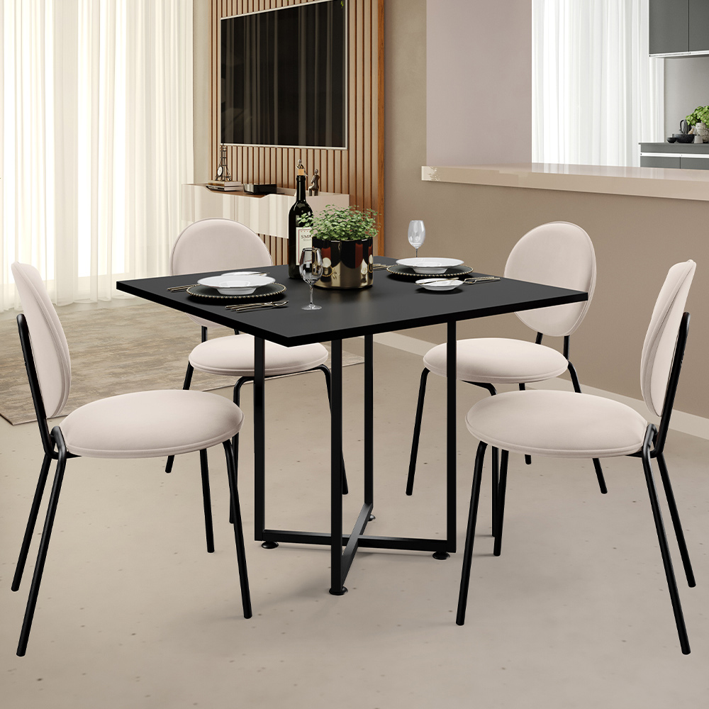 Kit 04 Cadeiras Para Sala de Jantar Cozinha Évora L02 Suede Bege - Lyam