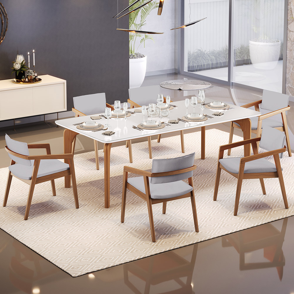 Kit 04 Cadeiras Para Sala de Jantar Estar Living Giorgia L02 Linho Cinza - Lyam Decor