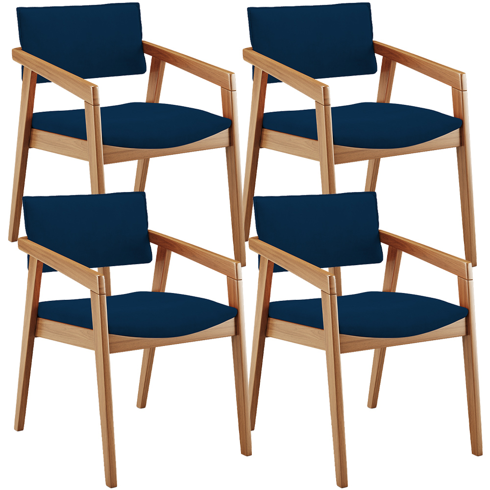Kit 04 Cadeiras Para Sala de Jantar Estar Living Giorgia L02 Suede Azul Marinho - Lyam Decor