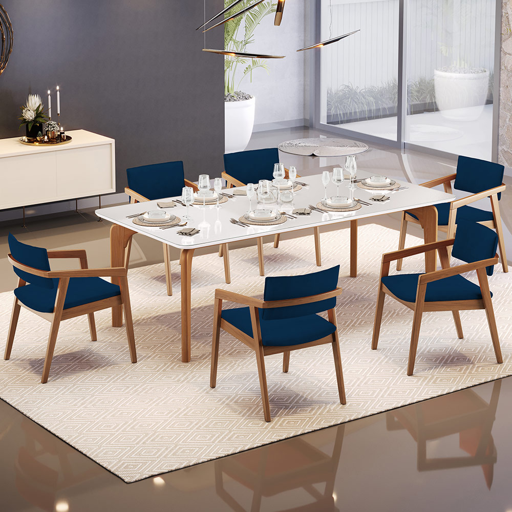 Kit 04 Cadeiras Para Sala de Jantar Estar Living Giorgia L02 Suede Azul Marinho - Lyam Decor
