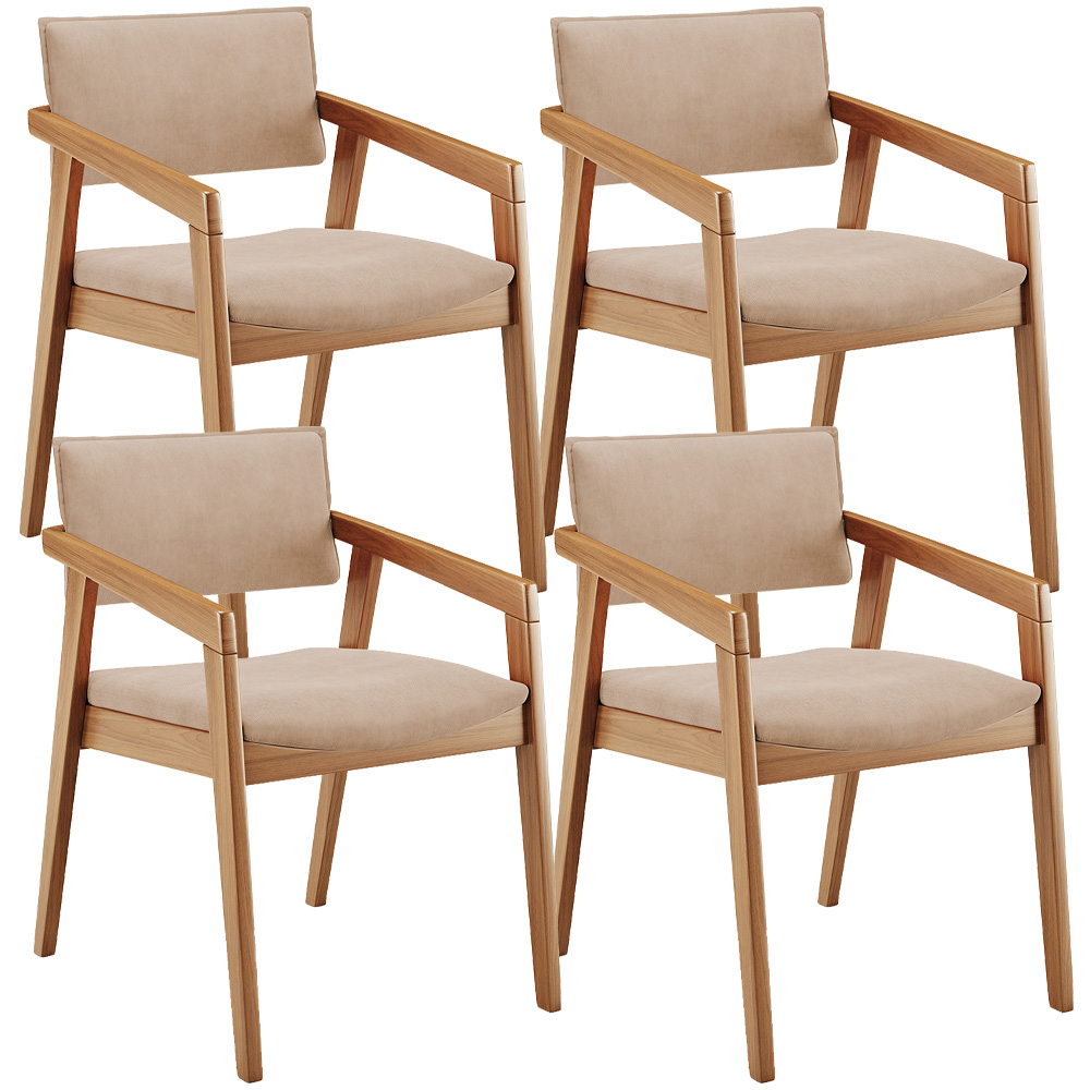 Kit 04 Cadeiras Para Sala de Jantar Estar Living Giorgia L02 Suede Bege - Lyam Decor