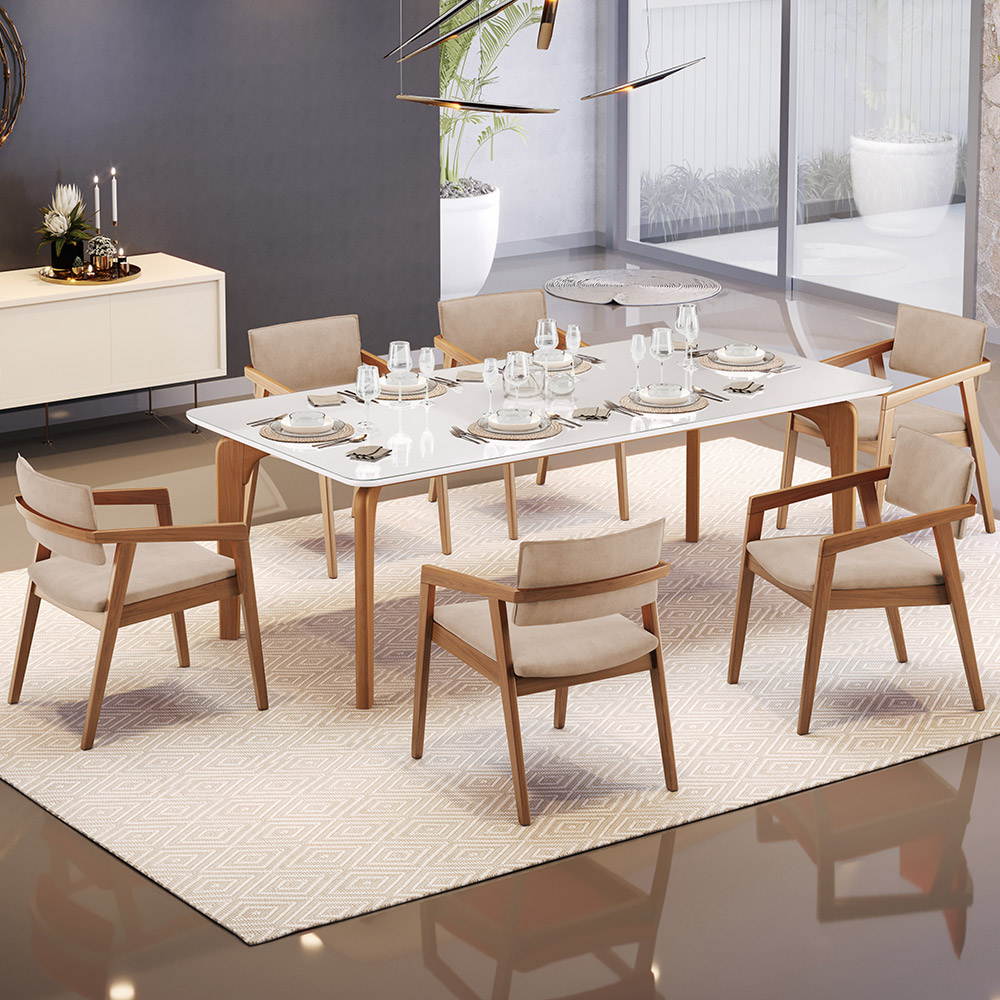 Kit 04 Cadeiras Para Sala de Jantar Estar Living Giorgia L02 Suede Bege - Lyam Decor