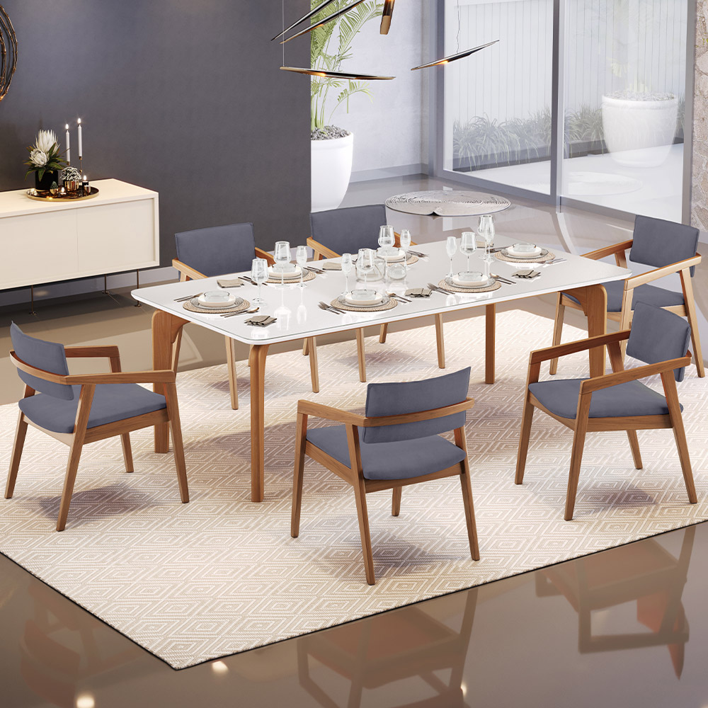 Kit 04 Cadeiras Para Sala de Jantar Estar Living Giorgia L02 Suede Cinza - Lyam Decor
