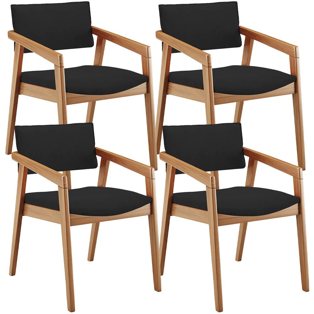 Kit 04 Cadeiras Para Sala de Jantar Estar Living Giorgia L02 Suede Preto - Lyam Decor