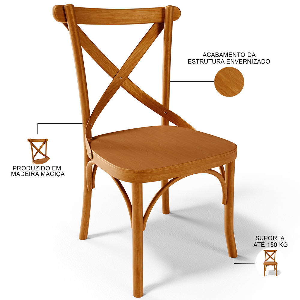 Kit 04 Cadeiras Para Sala de Jantar e Estar Living Ávila L02 Madeira Maciça - Lyam