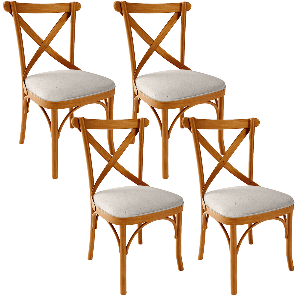 Kit 04 Cadeiras Para Sala de Jantar e Estar Living Estofada Ávila L02 Linho Cru - Lyam