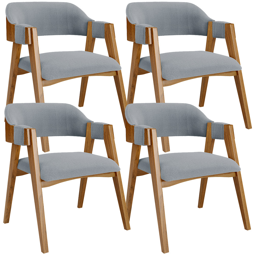 Kit 04 Cadeiras Para Sala de Jantar e Estar Living Estofada Suran L02 Bouclê Cinza - Lyam