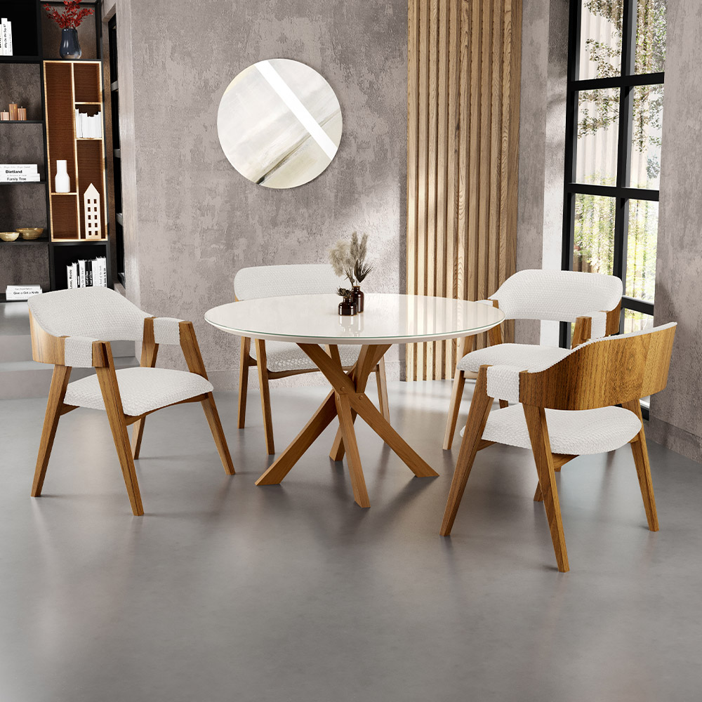 Kit 04 Cadeiras Para Sala de Jantar e Estar Living Estofada Suran L02 Bouclê Cru - Lyam