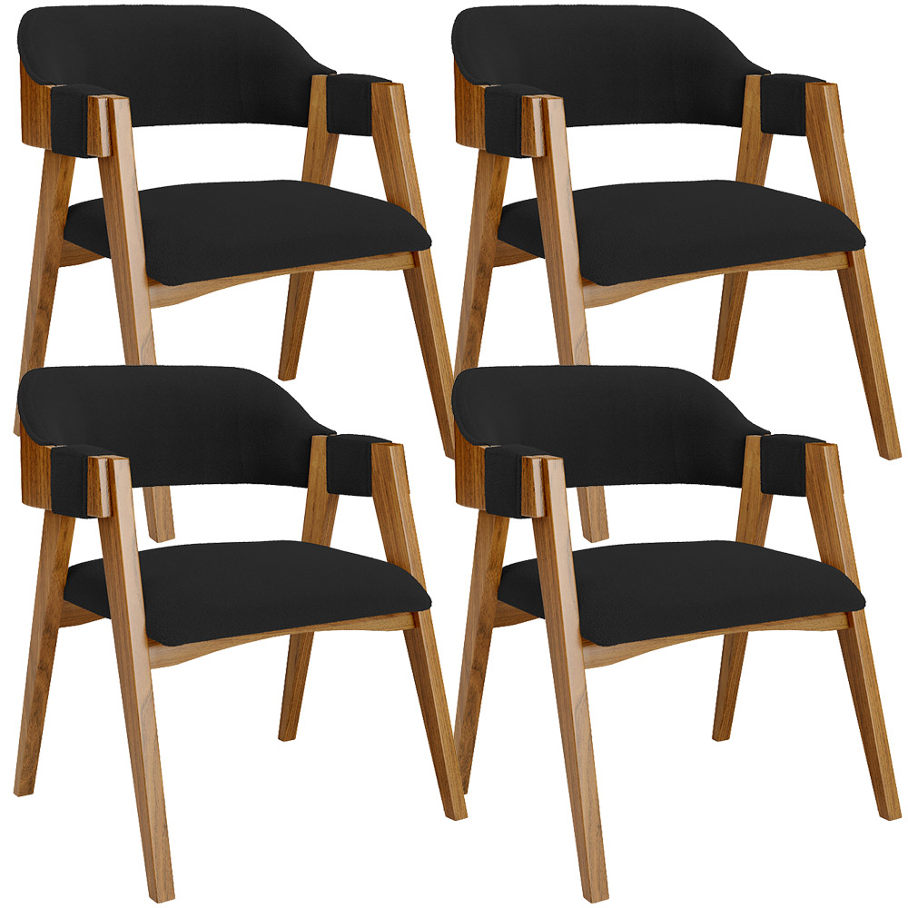 Kit 04 Cadeiras Para Sala de Jantar e Estar Living Estofada Suran L02 Bouclê Preto - Lyam