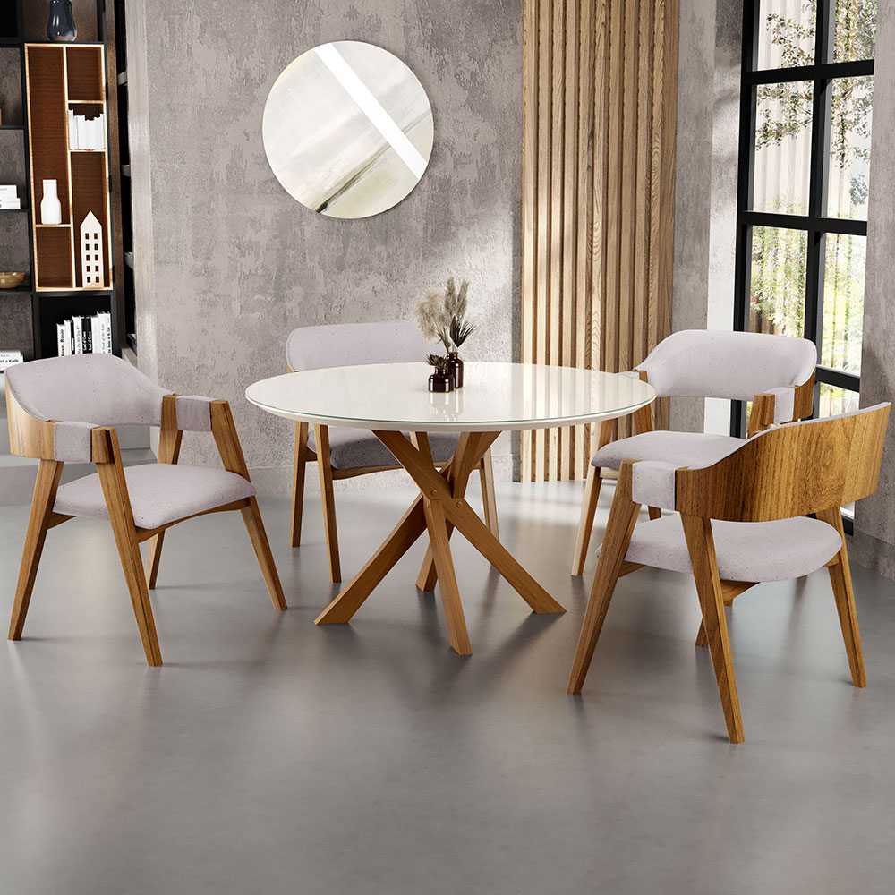 Kit 04 Cadeiras Para Sala de Jantar e Estar Living Estofada Suran L02 Linho Bege - Lyam