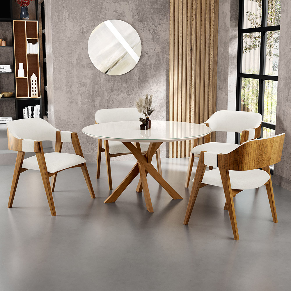 Kit 04 Cadeiras Para Sala de Jantar e Estar Living Estofada Suran L02 Linho Champagne - Lyam