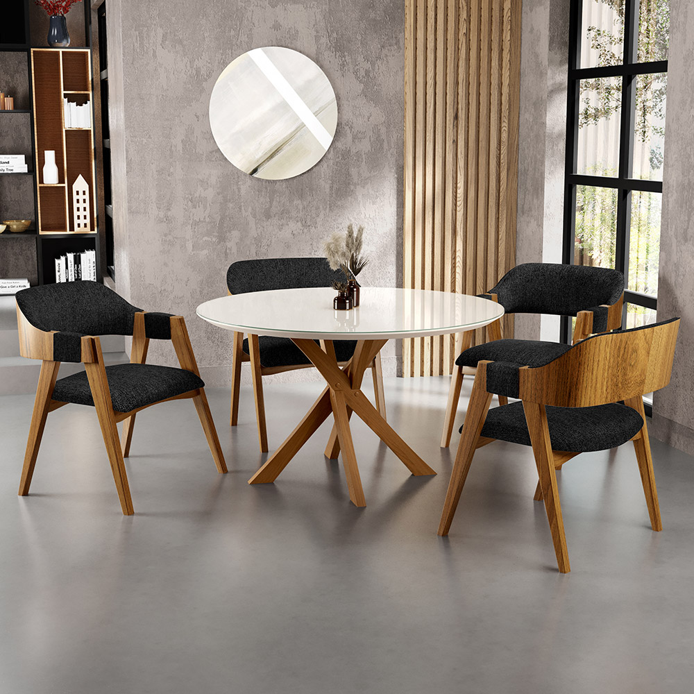 Kit 04 Cadeiras Para Sala de Jantar e Estar Living Estofada Suran L02 Linho Chumbo - Lyam