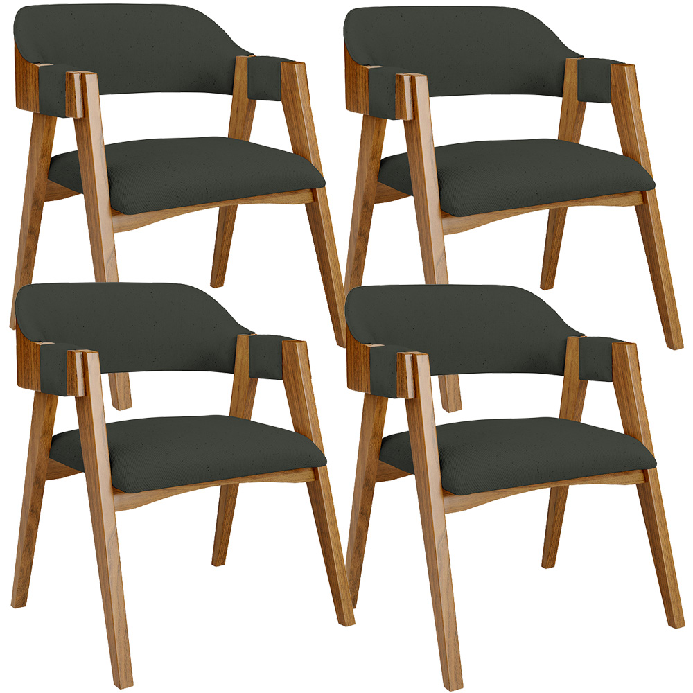 Kit 04 Cadeiras Para Sala de Jantar e Estar Living Estofada Suran L02 Linho Verde Musgo - Lyam