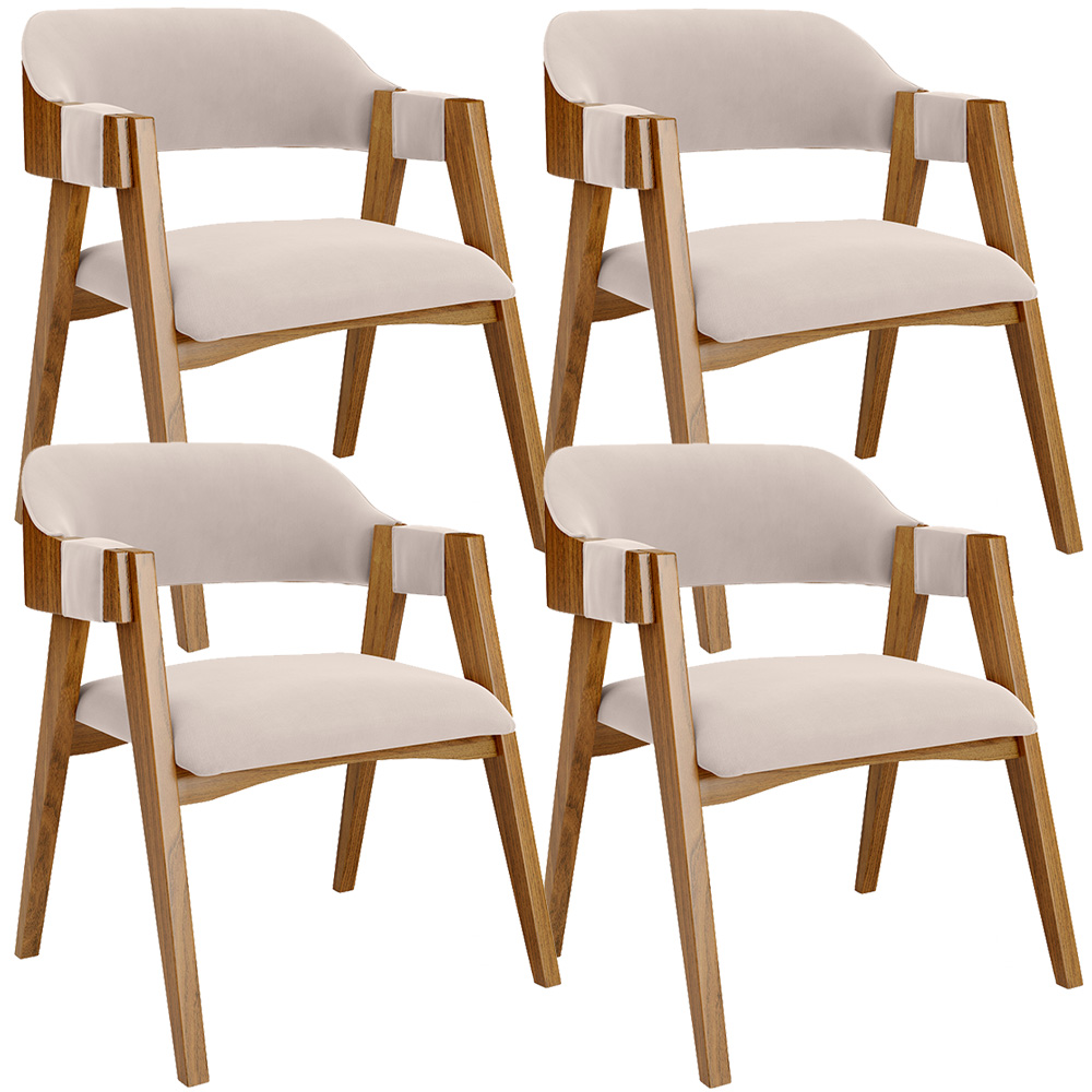 Kit 04 Cadeiras Para Sala de Jantar e Estar Living Estofada Suran L02 Suede Bege - Lyam