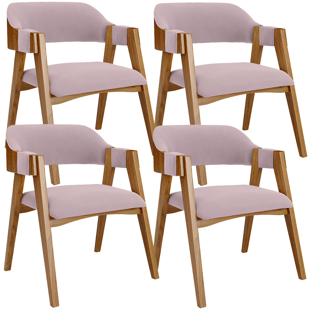 Kit 04 Cadeiras Para Sala de Jantar e Estar Living Estofada Suran L02 Suede Rosê - Lyam