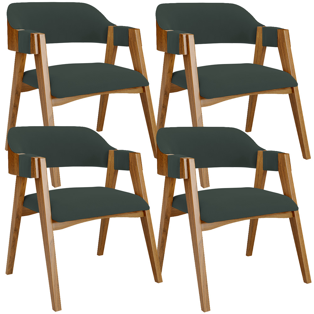 Kit 04 Cadeiras Para Sala de Jantar e Estar Living Estofada Suran L02 Suede Verde Musgo - Lyam