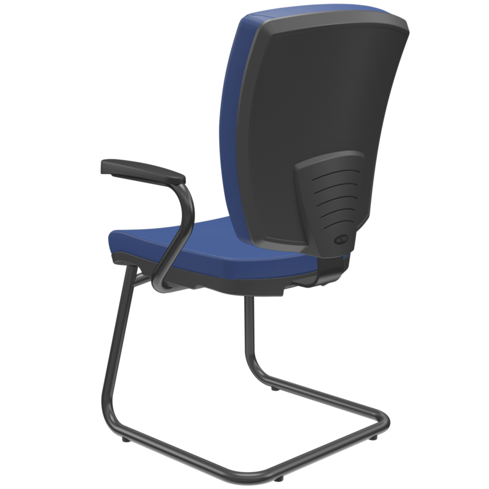Kit 04 Cadeiras de Escritório Fixa Executiva Office Preto Slim Alta Flexi P03 Vinil Azul - Lyam