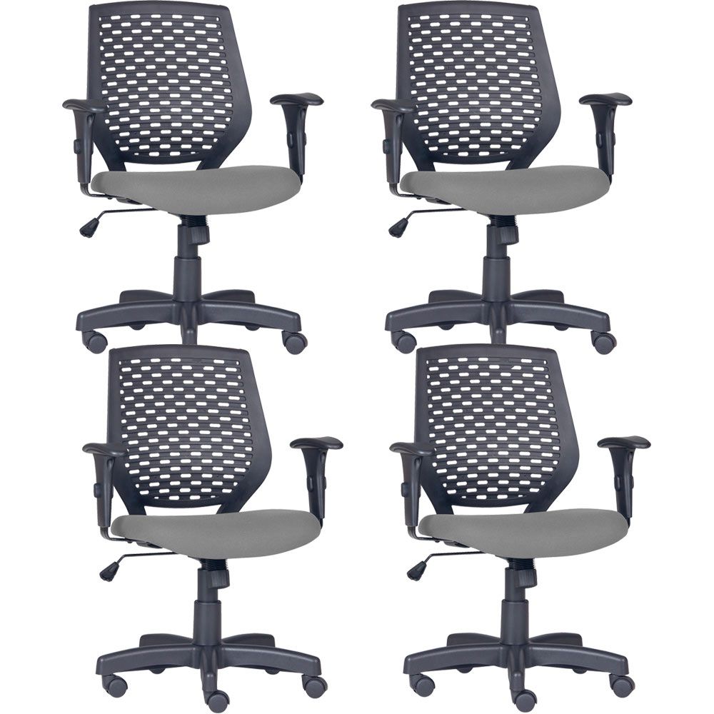Kit 04 Cadeiras de Escritório Giratória Executiva Ergonômica Tech L02 Corino Cinza - Lyam Decor
