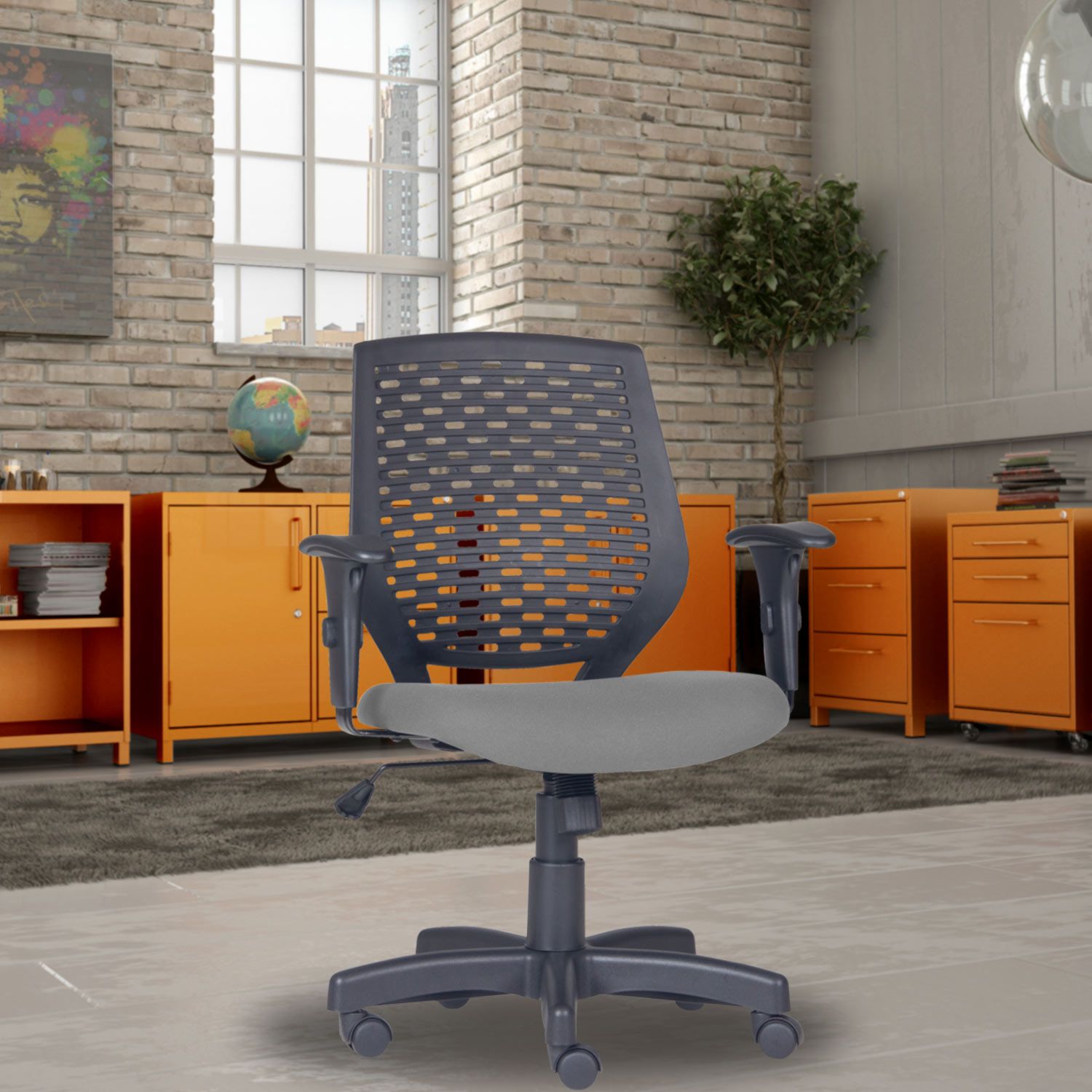 Kit 04 Cadeiras de Escritório Giratória Executiva Ergonômica Tech L02 Corino Cinza - Lyam Decor
