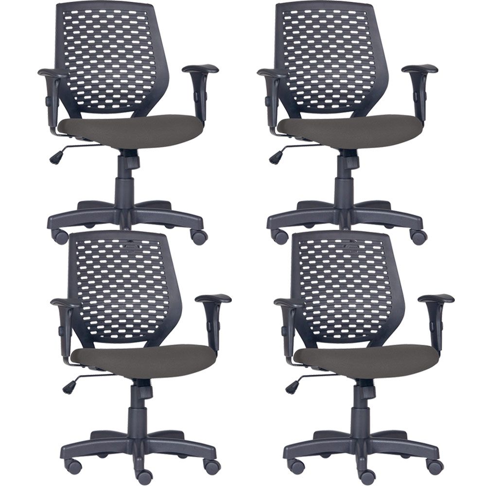 Kit 04 Cadeiras de Escritório Giratória Executiva Ergonômica Tech L02 Crepe Cinza - Lyam Decor