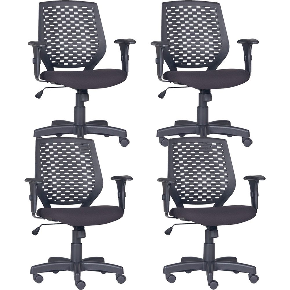 Kit 04 Cadeiras de Escritório Giratória Executiva Ergonômica Tech L02 Crepe Preto - Lyam Decor