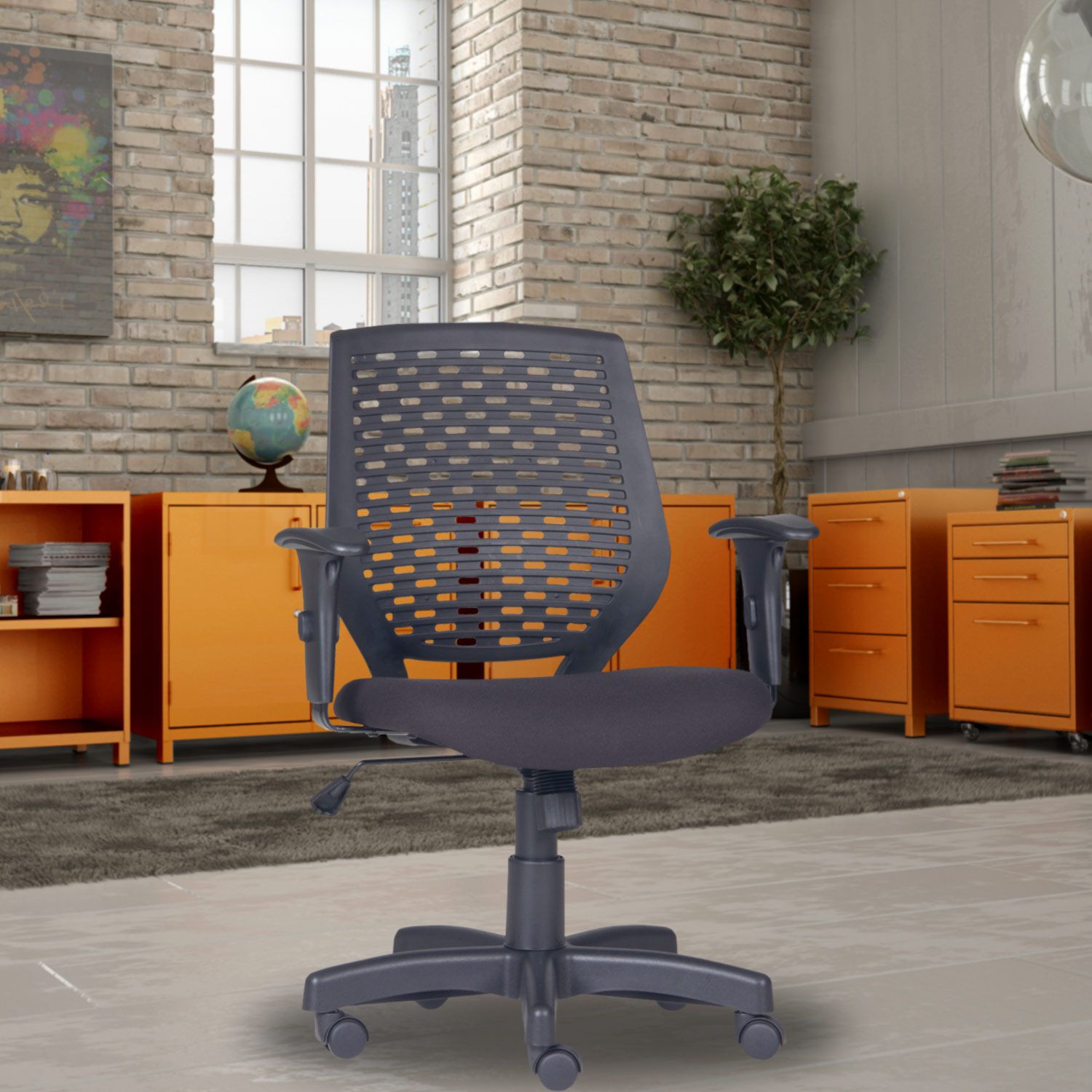 Kit 04 Cadeiras de Escritório Giratória Executiva Ergonômica Tech L02 Crepe Preto - Lyam Decor